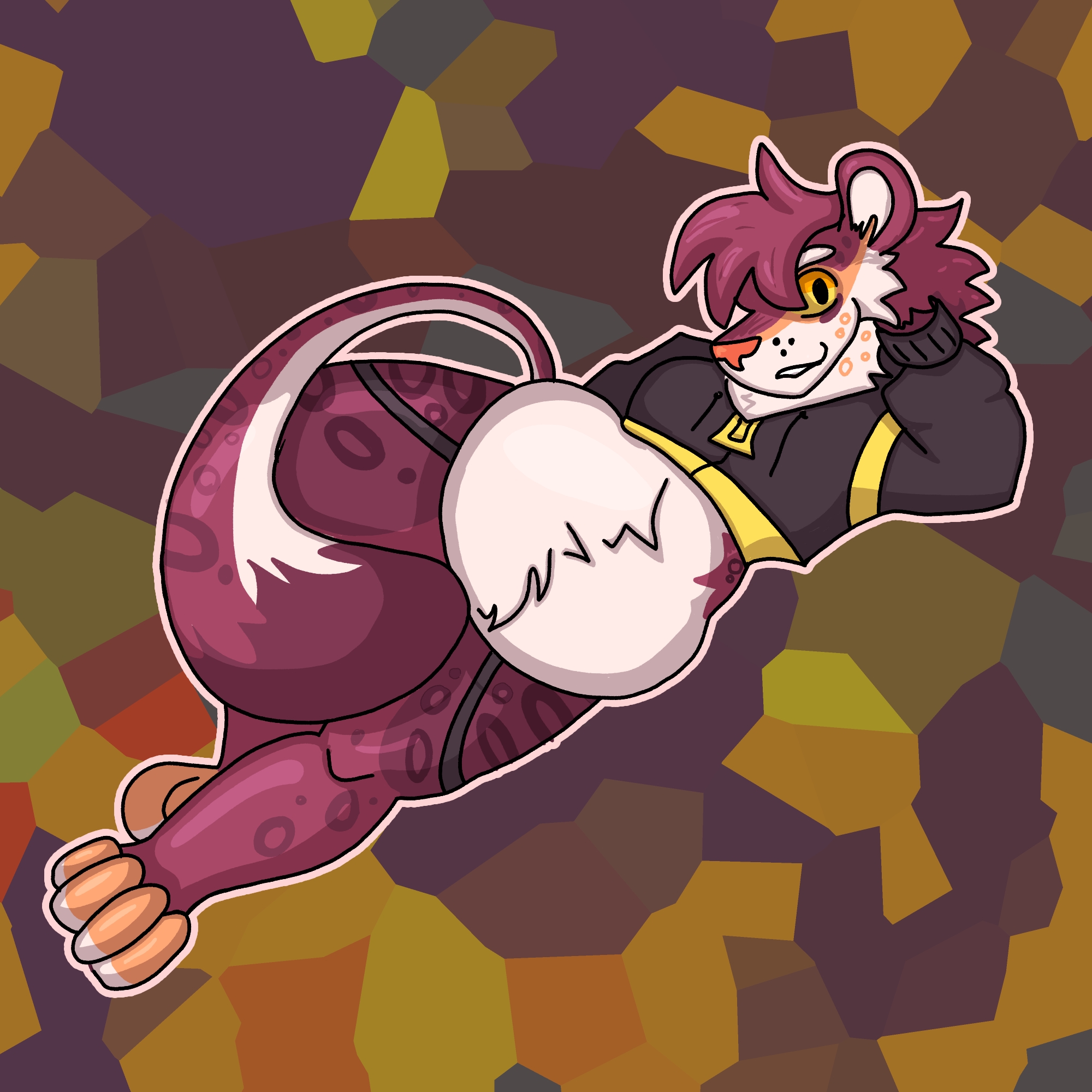 an anthro snow leopard with a soft stomach, posing.